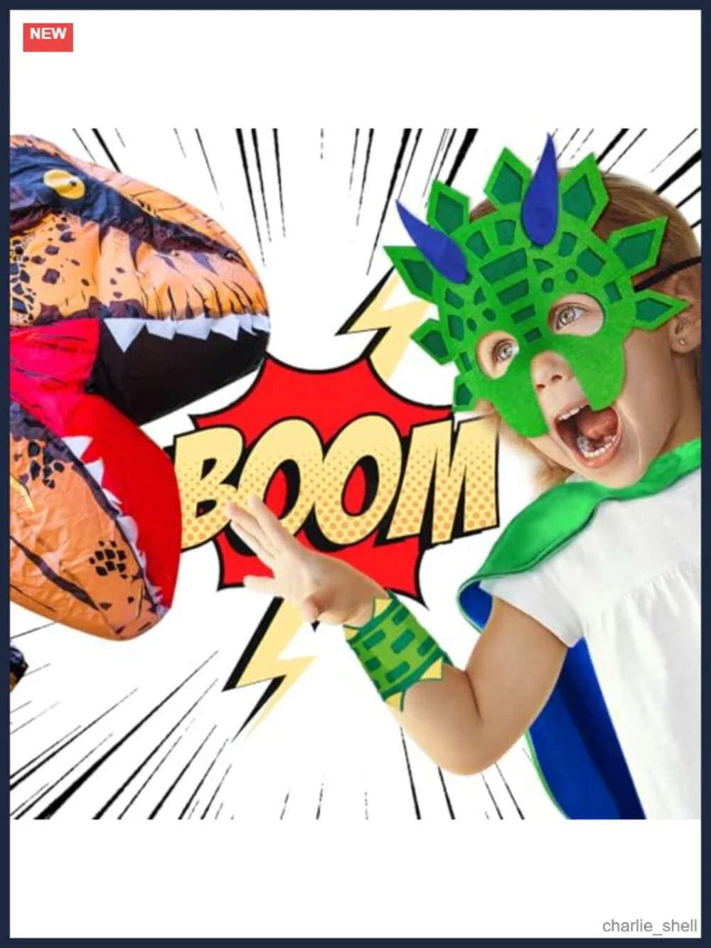 Dinosaur Costume Kids Cape Mask Cuffs Dress-Up Pretend Play Toy Set